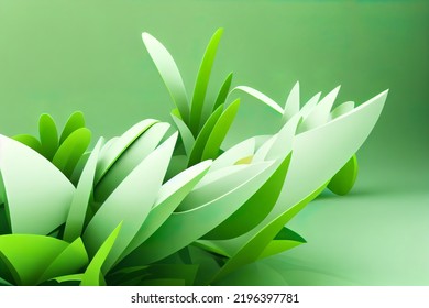 Beautiful Green Floral Background, Abstract Nature Wallpaper, Zen Spa Aromatherapy Massage, 3d Render, 3d Illustration