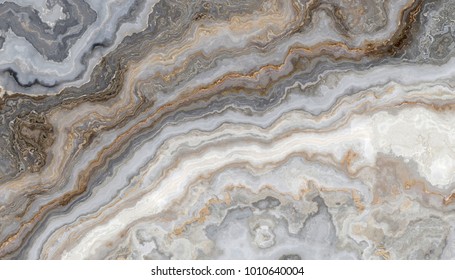 Beautiful grey curly marble with golden veins. Abstract texture and background. 2D illustration