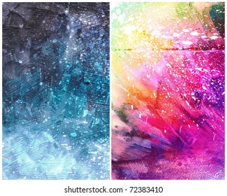 Beautiful grunge splatter background in vibrant pink, yellow and blue- Great for textures and backgrounds for your projects!