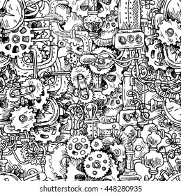 Beautiful Hand Drawn Seamless Pattern Steampunk. Raster Copy