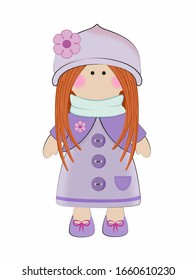 Beautiful handmade doll. Logo design. Doll on a white background. Kids toys. Doll in a dress and hat. Holiday doll.