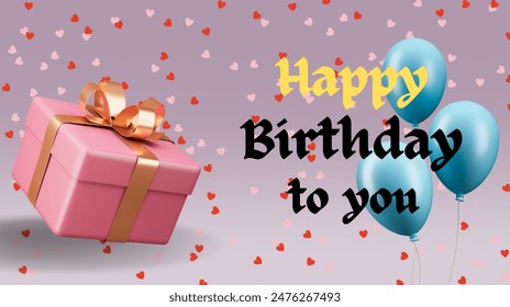 Beautiful happy birthday card with a gift box and balloons on it  - Powered by Shutterstock