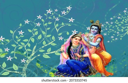 Beautiful Hindu God Radha Krishna With Peacock Feather Background Wallpaper Design