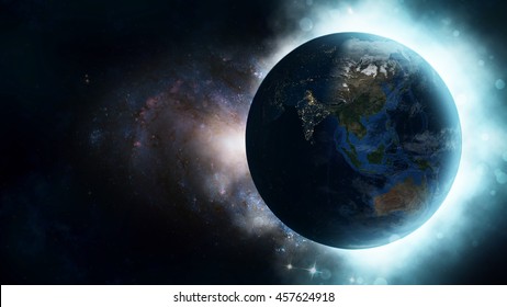 View Planet Earth Space During Sunrise Stock Illustration 600606929 ...