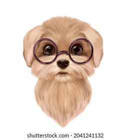 Beautiful illustration of cute summer dog in glasses