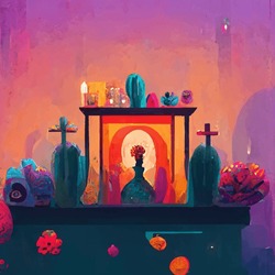 Beautiful Illustration Of The Day Of The Dead, Mexican Tradition. Colorful Wallpaper Of The Day Of The Dead. Catrin, Catrina.