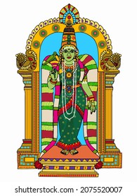 A Beautiful Illustration Of Goddess Minakshi Amma 