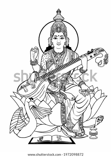 Beautiful Illustration Goddess Saraswati Stock Illustration 1972098872 ...