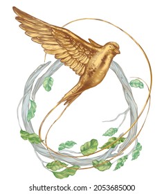 Beautiful Illustration Golden Bird Design Decoration