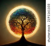 Beautiful illustration of magic tree of life, sacred symbol. Personal individuality, prosperity and growth concept. 3D illustration.