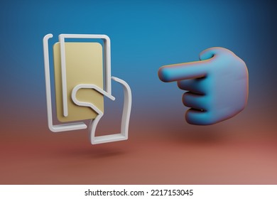 Beautiful Illustrations Abstract Hand Index Finger Points To Creadit Card Payment Symbol Icon On A Multicolor Bright Background. 3d Rendering Illustration. Background Pattern For Design. 