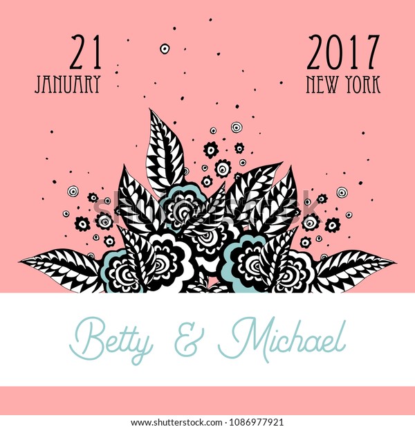 Beautiful invitation with succulent pattern.\
Celebration template with succulent flowers. Wedding invitation\
template. Background with ink flower border decoration, divider,\
header\
template.