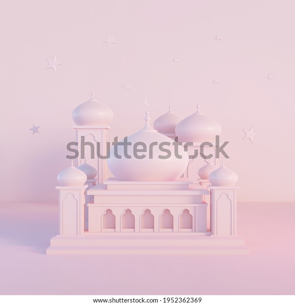 美しいイスラム教のモスクの正面図 淡いピンク色 3dイラストレータ のイラスト素材