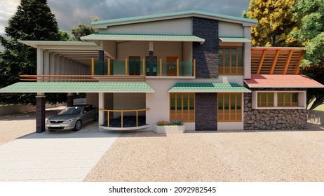 beautiful Kerala house 3d rendering