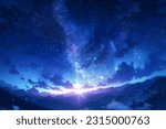 Beautiful Landscape Background Night Sky StarsClouds Oil Painting View Wallpaper Landscape Light Colours Purple and Blue Anime style Magic and Colorful 