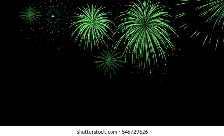 Beautiful Light Green Fireworks On Black Background With Copyspace For Holiday Use