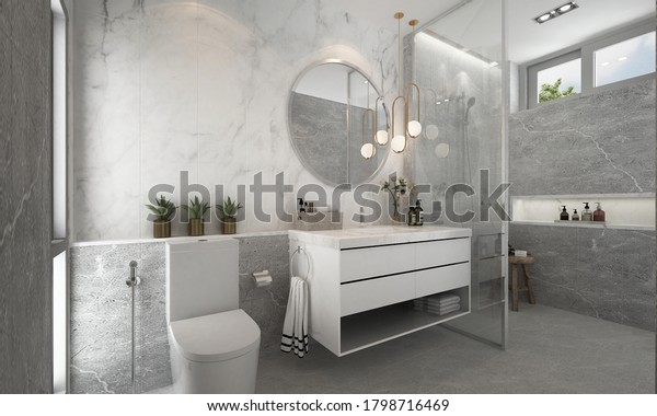 Beautiful Luxury Bathroom Restroom Mock Interior Stock Illustration ...