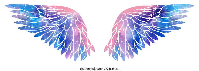Beautiful magic cosmic wings made of space and stars, watercolor style