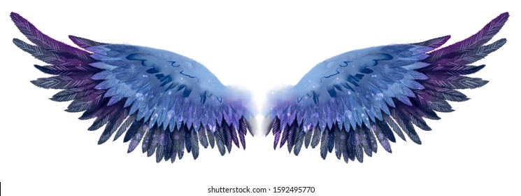 Beautiful Magic Dark Blue Violet Watercolor Wings