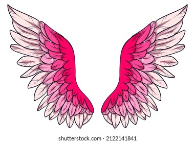 Beautiful magic glittery pink angel wings color illustration