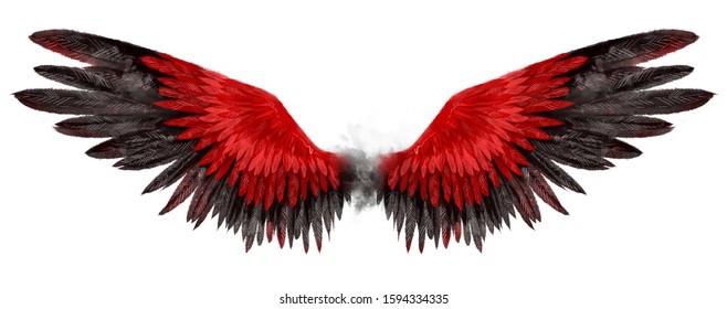Beautiful magic red black wings drawn with watercolor effect