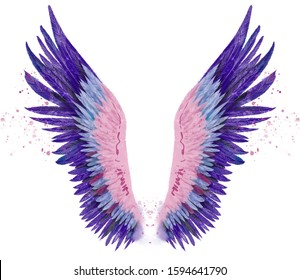 Beautiful Magic Watercolor Violet Blue Pink Wings