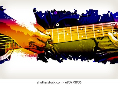 Beautiful Man playing guitar on watercolor painting background. - Powered by Shutterstock