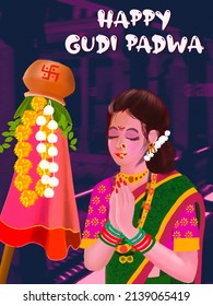 Beautiful Marathi Woman Pray In Front Of Gudi With Folding Hands