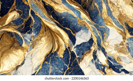 Beautiful Marble Gold Blue White Abstract Art 