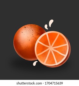 Schöne und aussagekräftige Orange-Splash-Frucht, gut geeignet für die Verwendung als Hintergrund- oder isoliertes Grafikdesign-Element und auch für die Verwendung in Kartendesign, Illustrationsdesign-Element