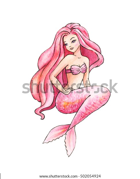 美しい人魚の女の子 エキゾチックなカリブ海 水中風景 水彩イラスト のイラスト素材