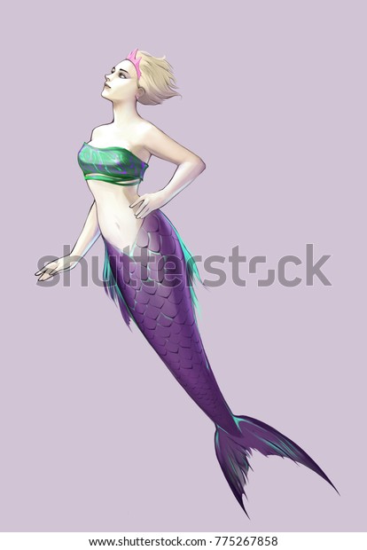 Beautiful Mermaid Illustration Cute Blonde Hair Stock Illustration