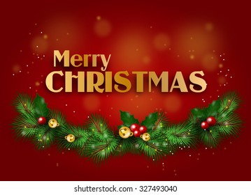 Beautiful merry christmas greeting card illustration with needles decoration - Powered by Shutterstock