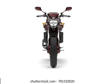 Beautiful Metallic Dark Red Modern Sports Motorcycle - Front View - 3D Illustration