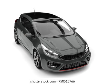 Beautiful Metallic Gray Modern Compact Electric Car - Top Down View - 3D Illustration