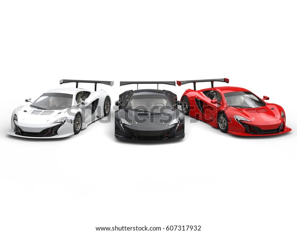 Beautiful modern super cars - red, black and white
- 3D Render