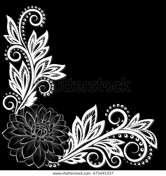 Beautiful Monochrome Black White Lace Flower Stock Illustration 675645337