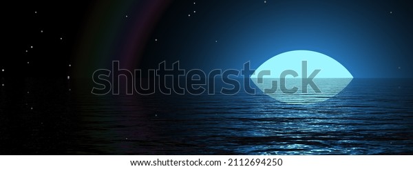 Beautiful moon over the\
water - 3D\
render