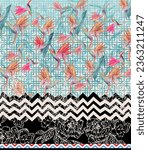 Beautiful Motif Pattern Design with Border and Background Using Geometric Flower for Textile 