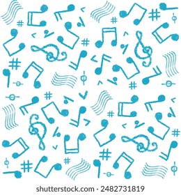 Beautiful Music Seamless Pattern Background.Music template background vintage style. Design element on color pencil texture background.Crayon folk art illustration.Design for print deco.Hand drawn. - Powered by Shutterstock