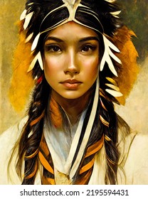 Beautiful Native American Girl Warrior Long Stock Illustration ...