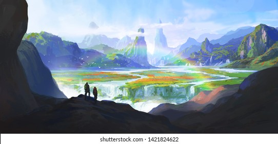 Beautiful Natural Landscape,digital painting, illustration. - Powered by Shutterstock