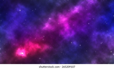 Beautiful night sky with colorful nebulae and galaxies.