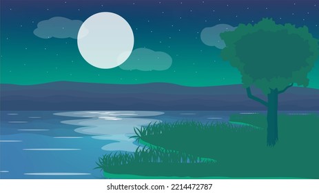 Beautiful Night Sky Scenery, Landscape Scenery, Moon, Aurora