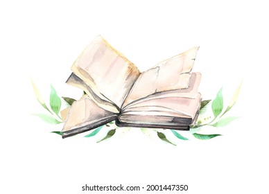 緑のデザインの美しいオープンブック 水彩手描きの本イラスト 本好きのコンセプト 学生をテーマにしたデザイン のイラスト素材 Shutterstock