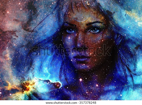 美しい絵の女神と色の空間背景に星 のイラスト素材