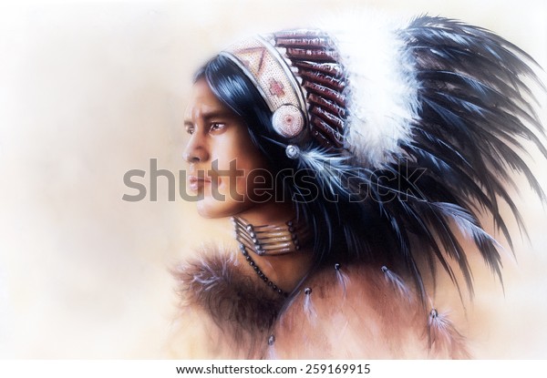 Beautiful Painting Young Indian Warrior Wearing Stock Illustration ...