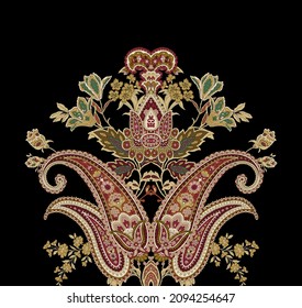 beautiful paisley motif art work with floral motifs design for textile print digital stock illustration 