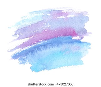 Beautiful Pale Purple And Cool Blue Brush Strokes Painted In Watercolor On White Isolated Background