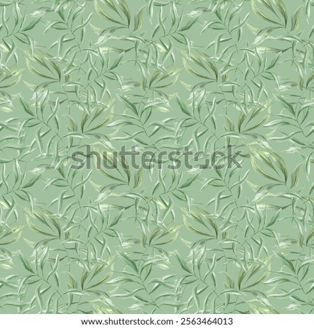 Beautiful pastel green leaf pattern with intricate foliage designs, perfect for wallpapers, textiles, and decor. Pattern embodies freshness and serenity, adding touch of elegance to any space